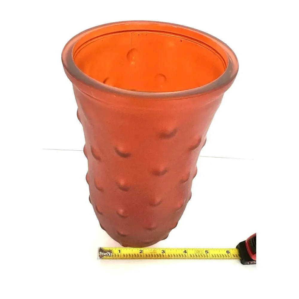 Vintage Hoosier Glass Co. Orange Frosted Hobnail Dot Glass Vase 8.5” MCM 1059206